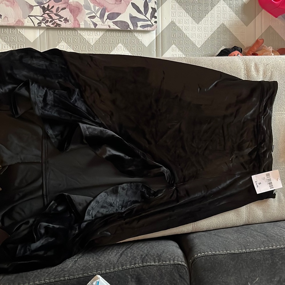Black velvet high low slit skirt